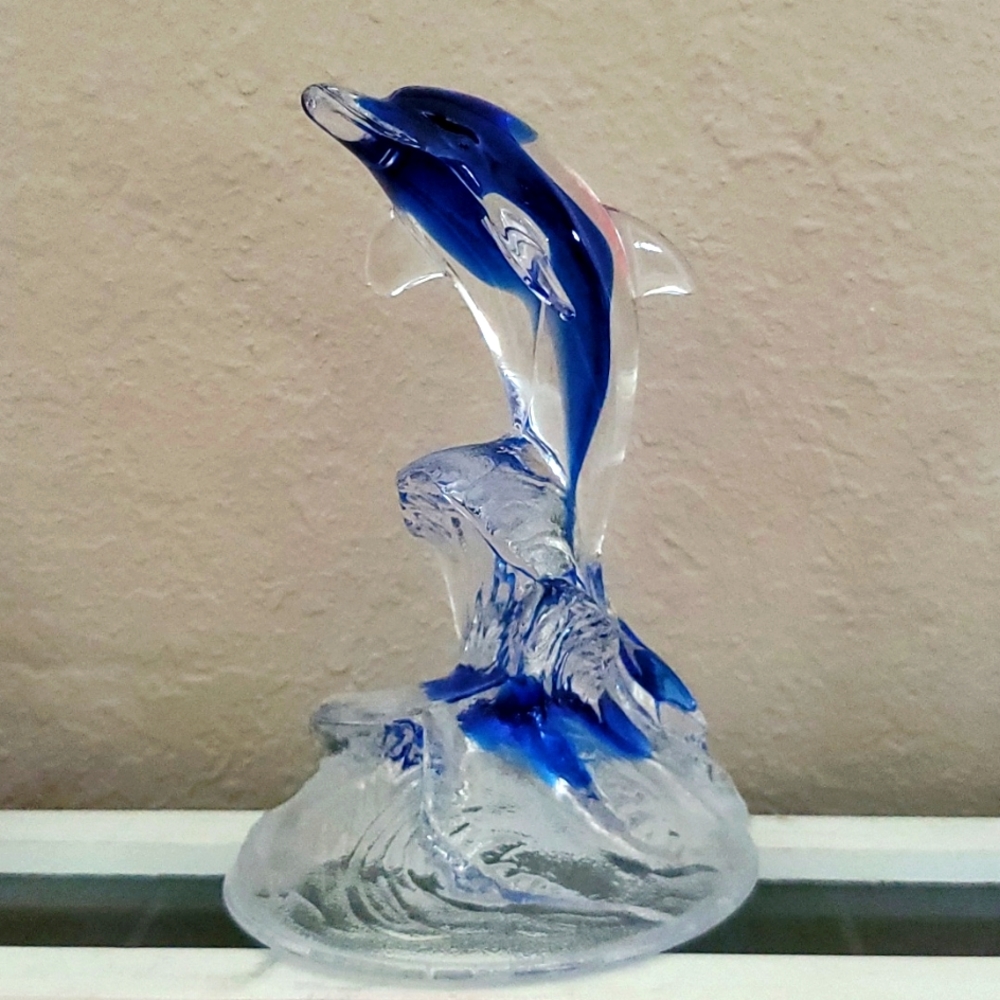 Vintage Art Glass Dolphin on waves
